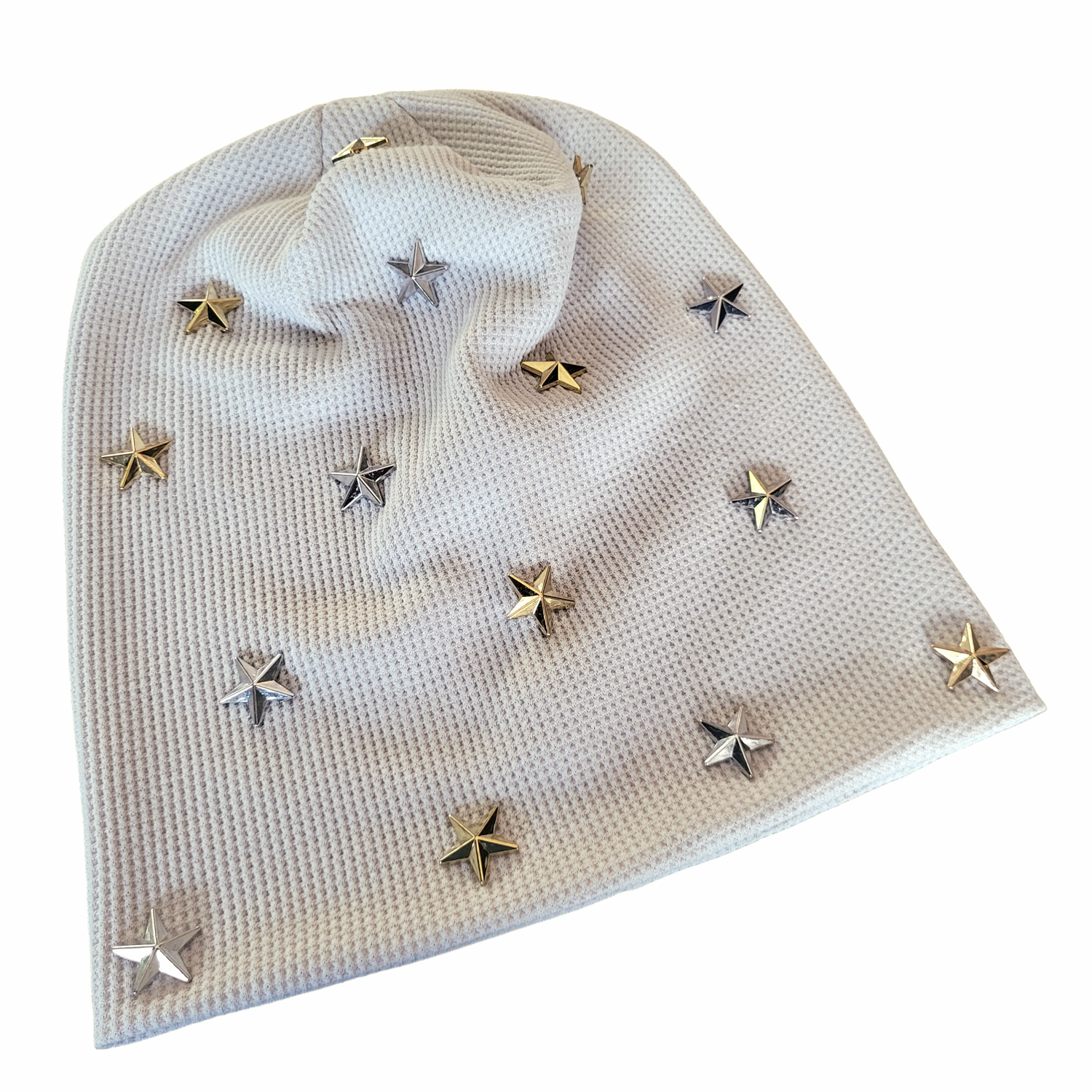 Light tan dual colored stars - waffle cotton beanie