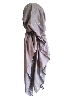 Gray/colorful splattered metallic pretied tichel