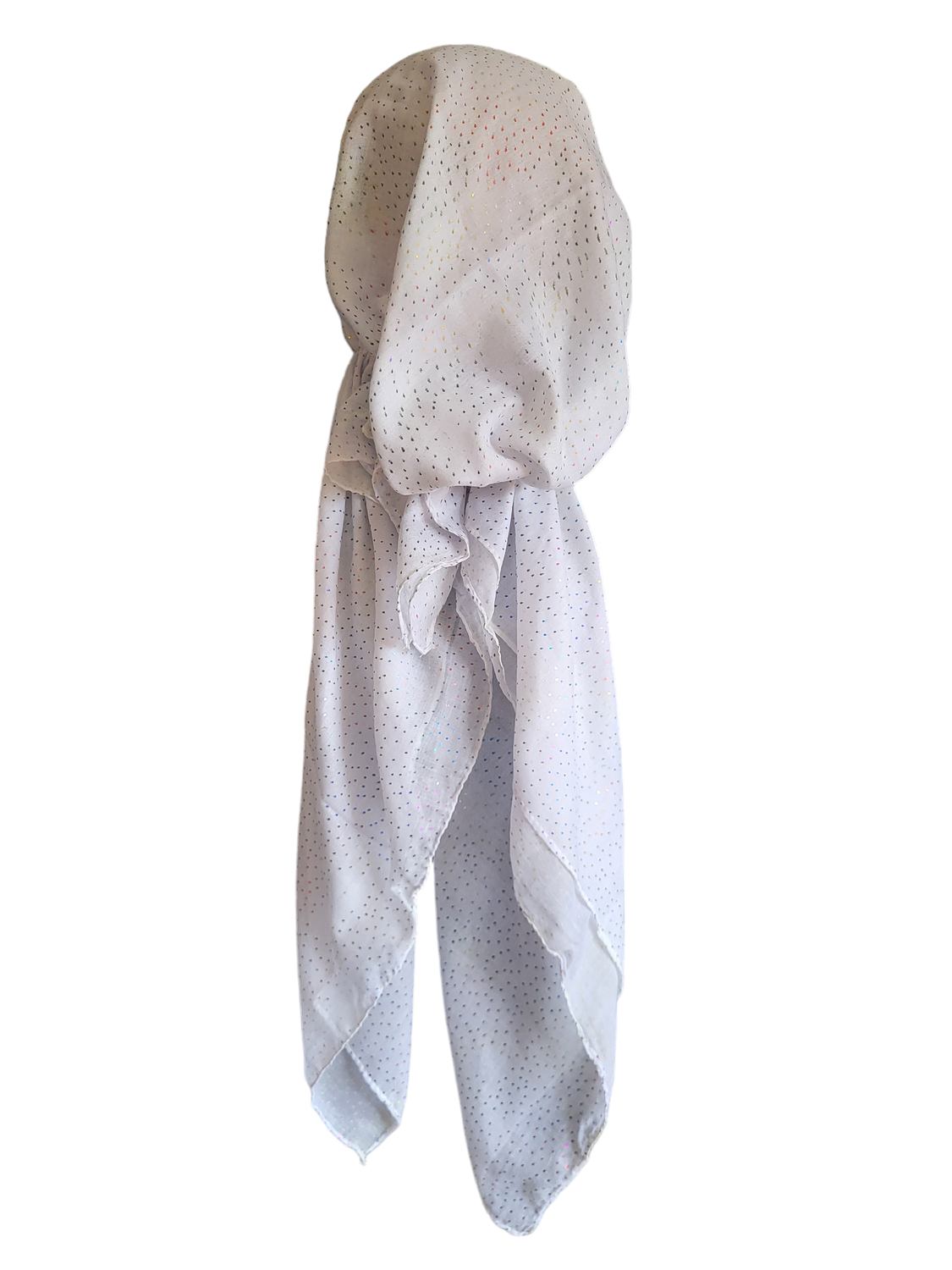 White - colorful metallic dotted pretied tichel