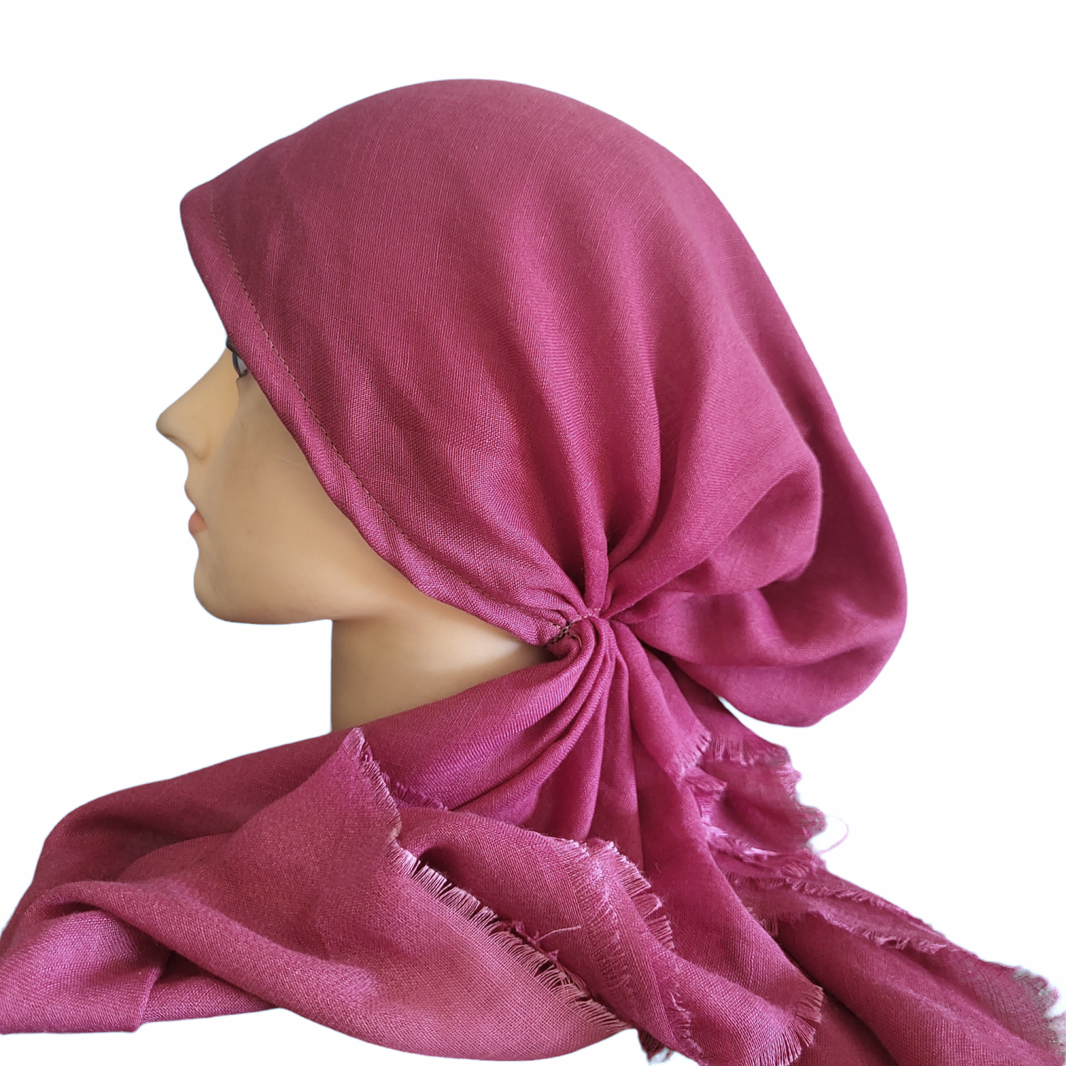 Shades of deep pink - shaded soft fringes pretied tichel