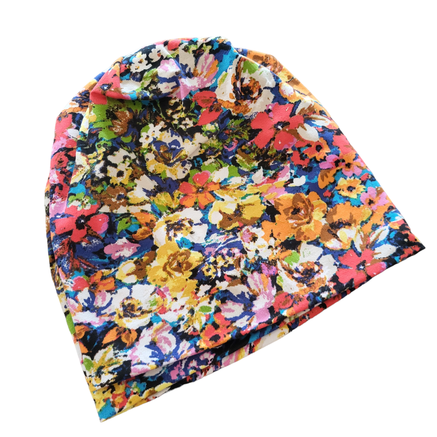 Blue floral thin cotton beanie
