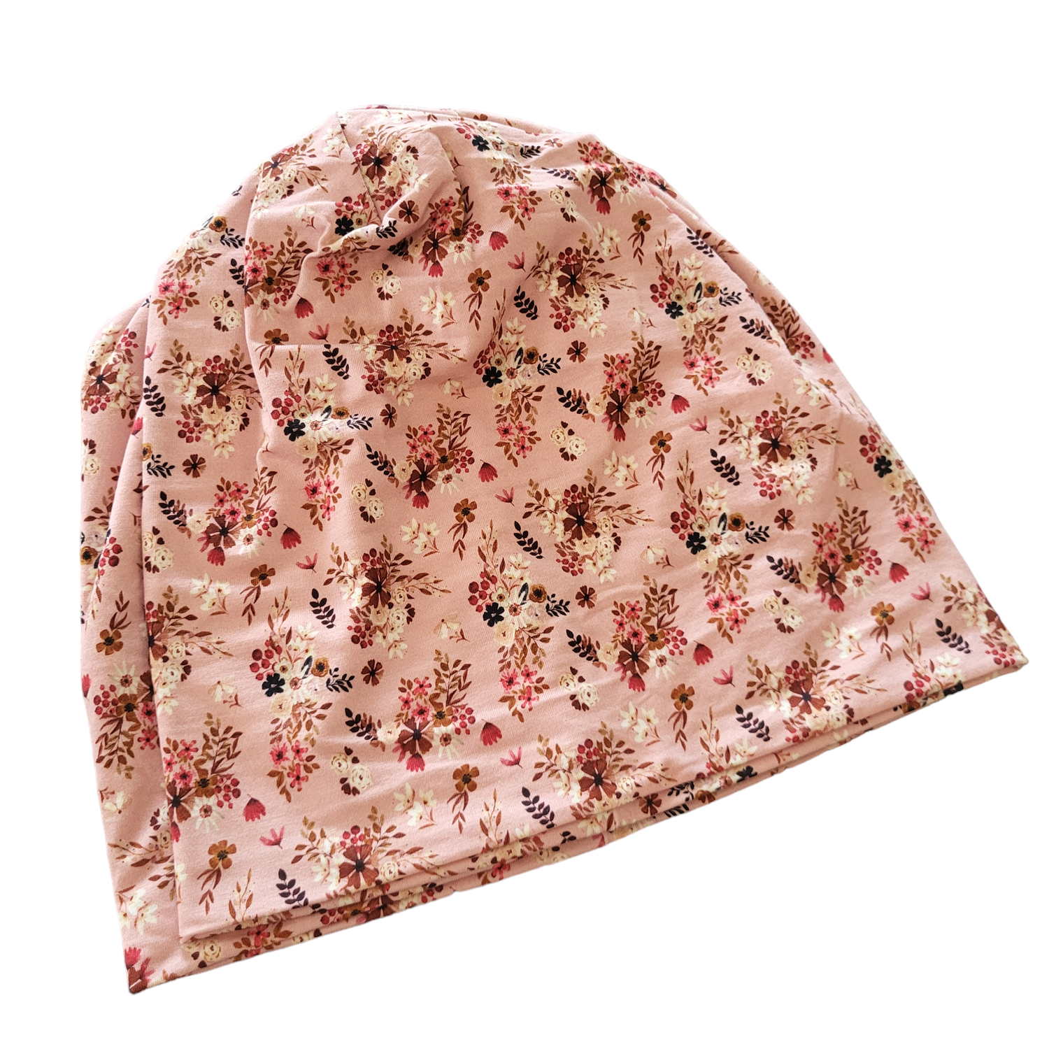 Pink floral thin cotton beanie
