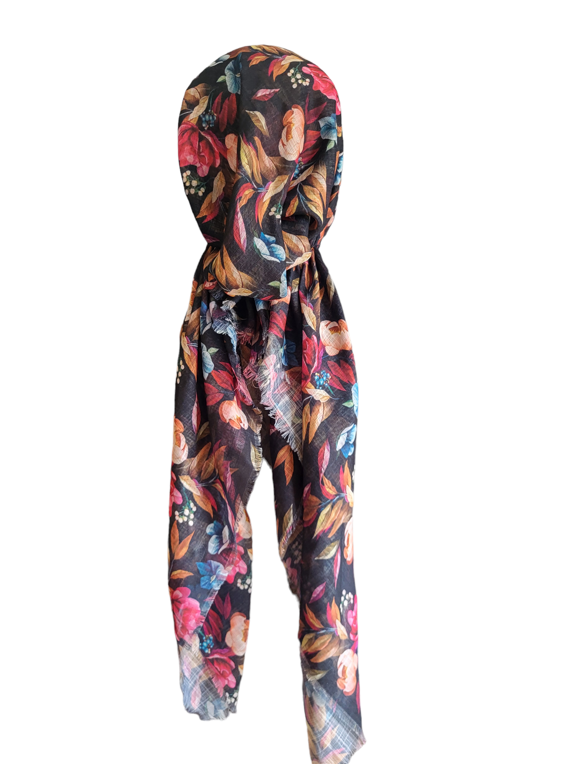 Black pretty floral - soft fringes pretied tichel