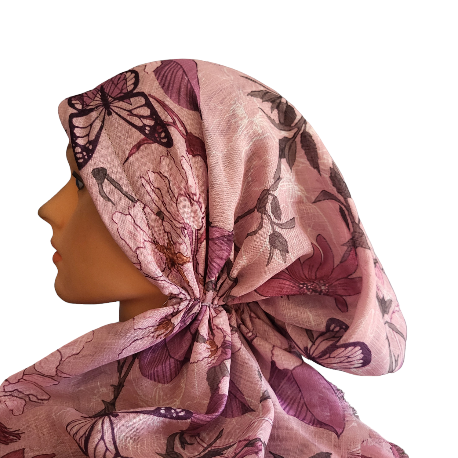 Pink butterflies n&#39; more - soft fringes pretied tichel