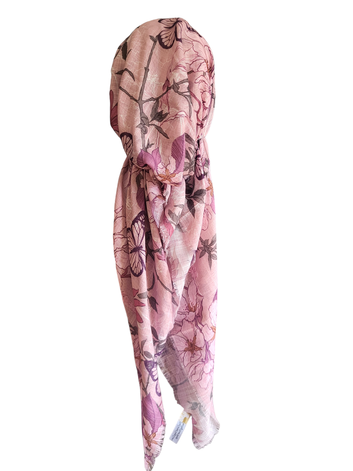 Pink butterflies n' more - soft fringes pretied tichel