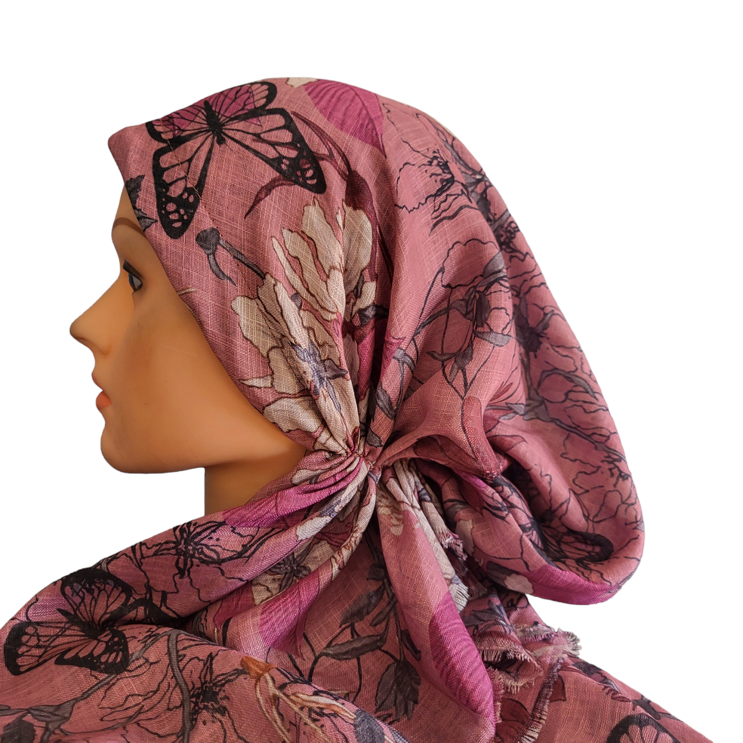 Mauve butterflies n&#39; more - soft fringes pretied tichel