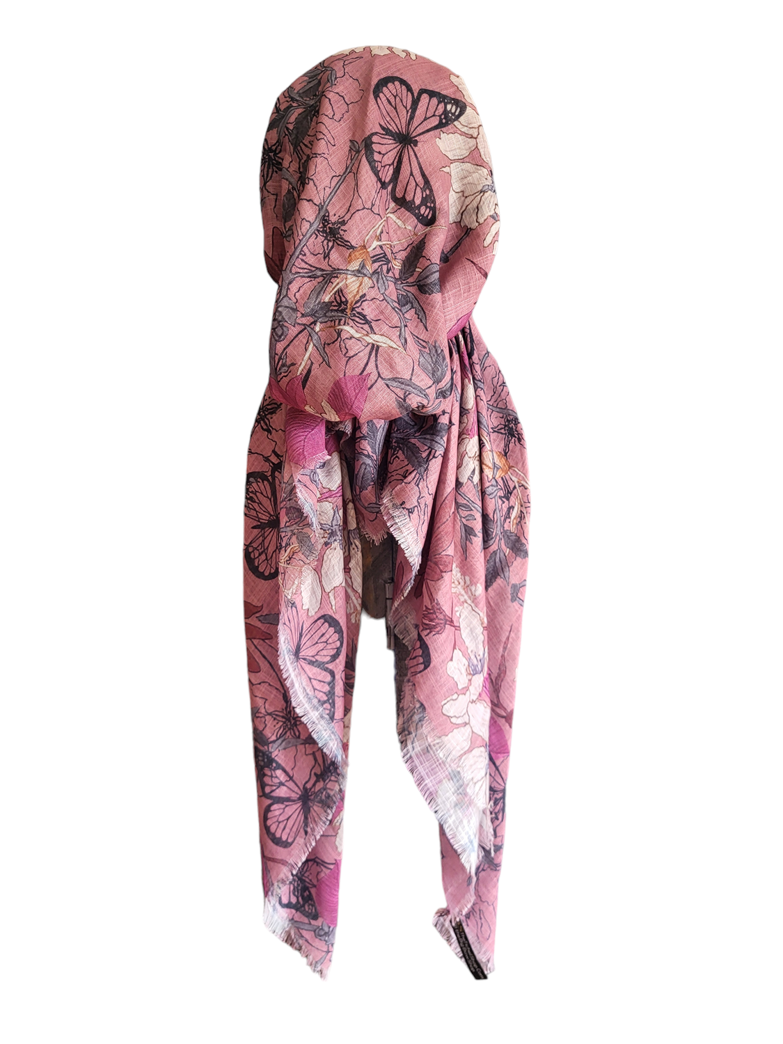 Mauve butterflies n' more - soft fringes pretied tichel