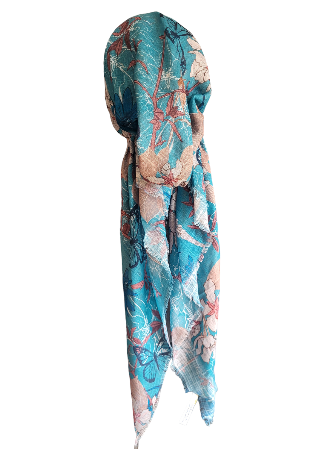 Turquoise butterflies n' more - soft fringes pretied tichel