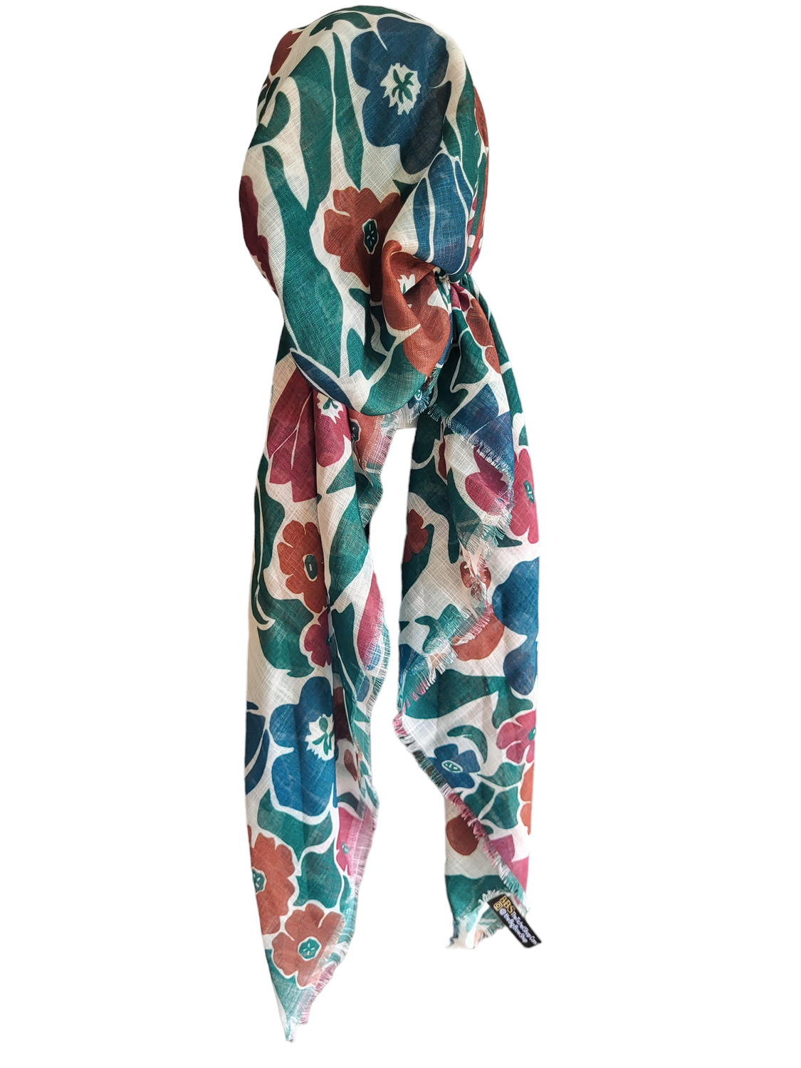 Big flowers green/brown - soft fringes pretied tichel