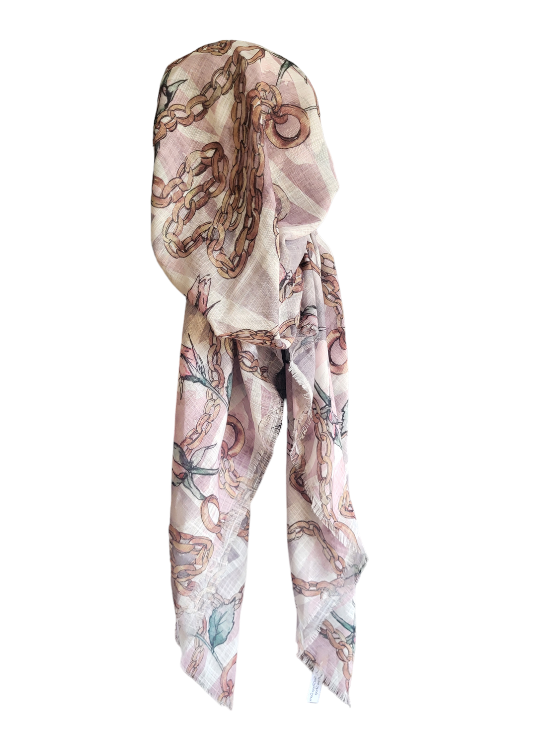 White/tans flowers n' chains - soft fringes pretied tichel