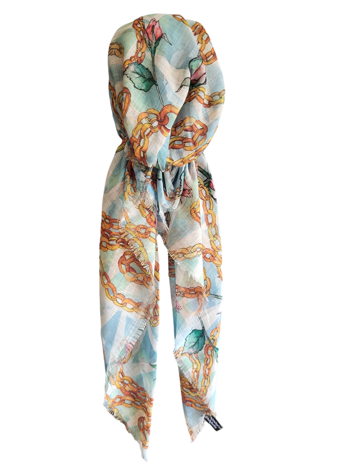 White/greens flowers n' chains - soft fringes pretied tichel