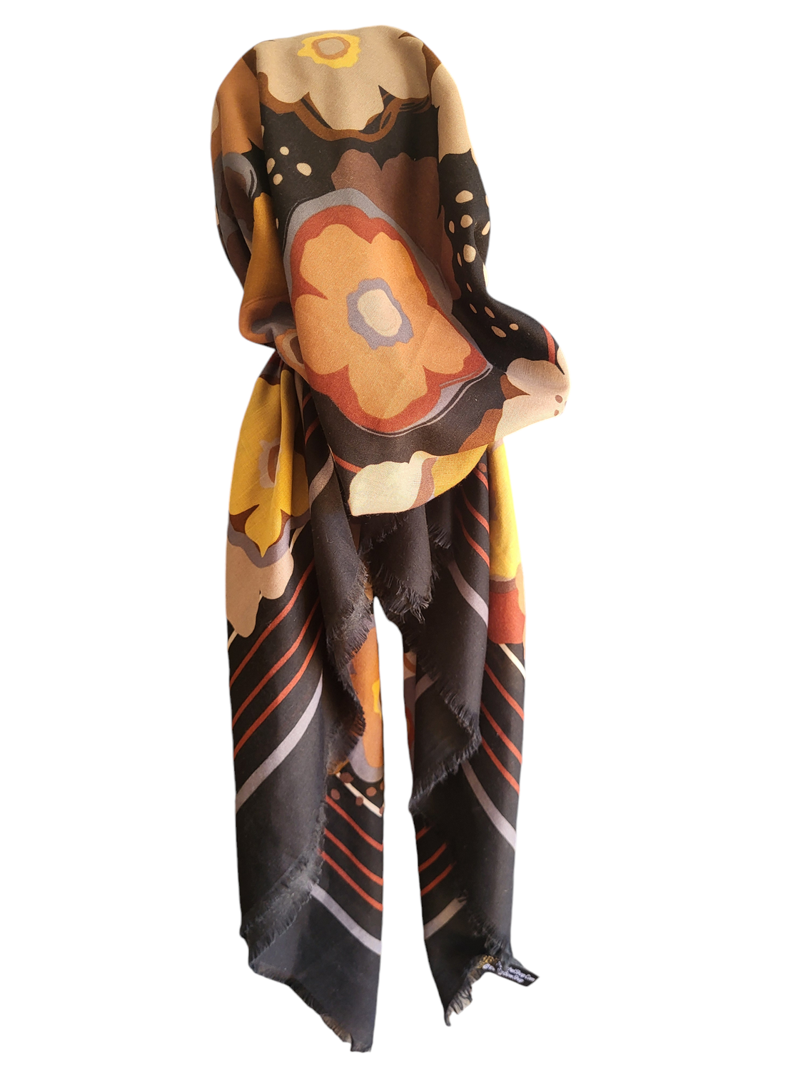 Black colored  flower - slightly shiny soft fringes pretied tichel