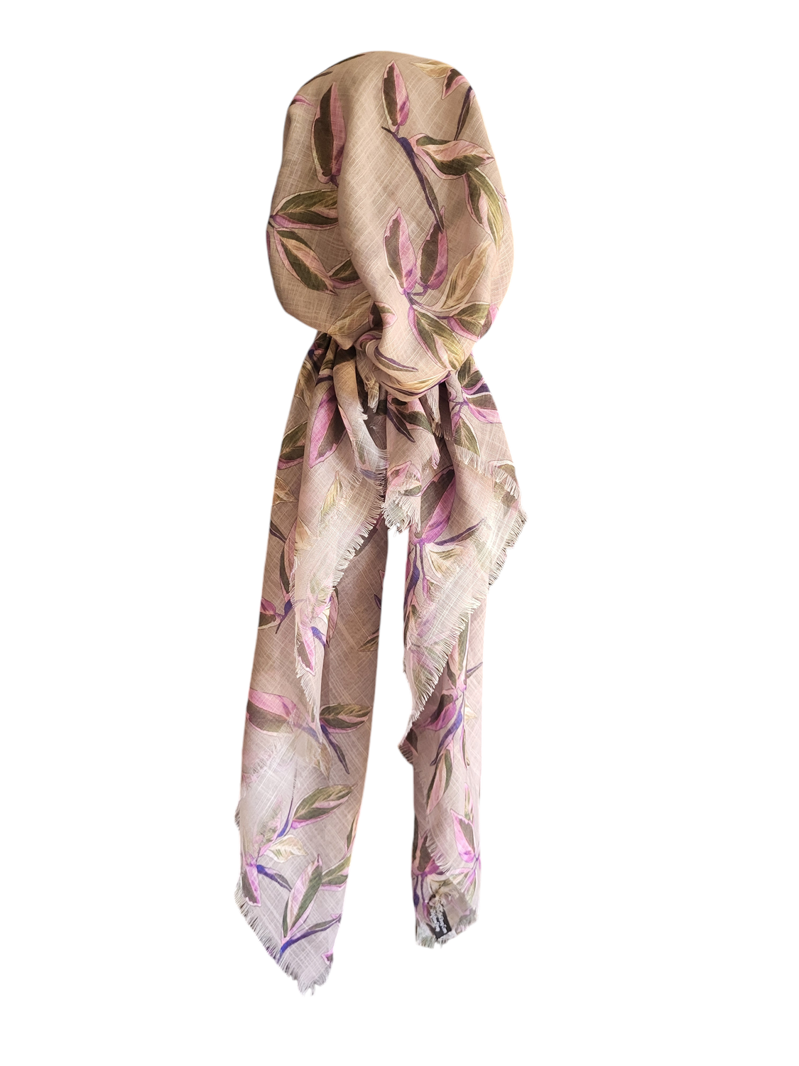 Tan pretty floral - soft fringes pretied tichel