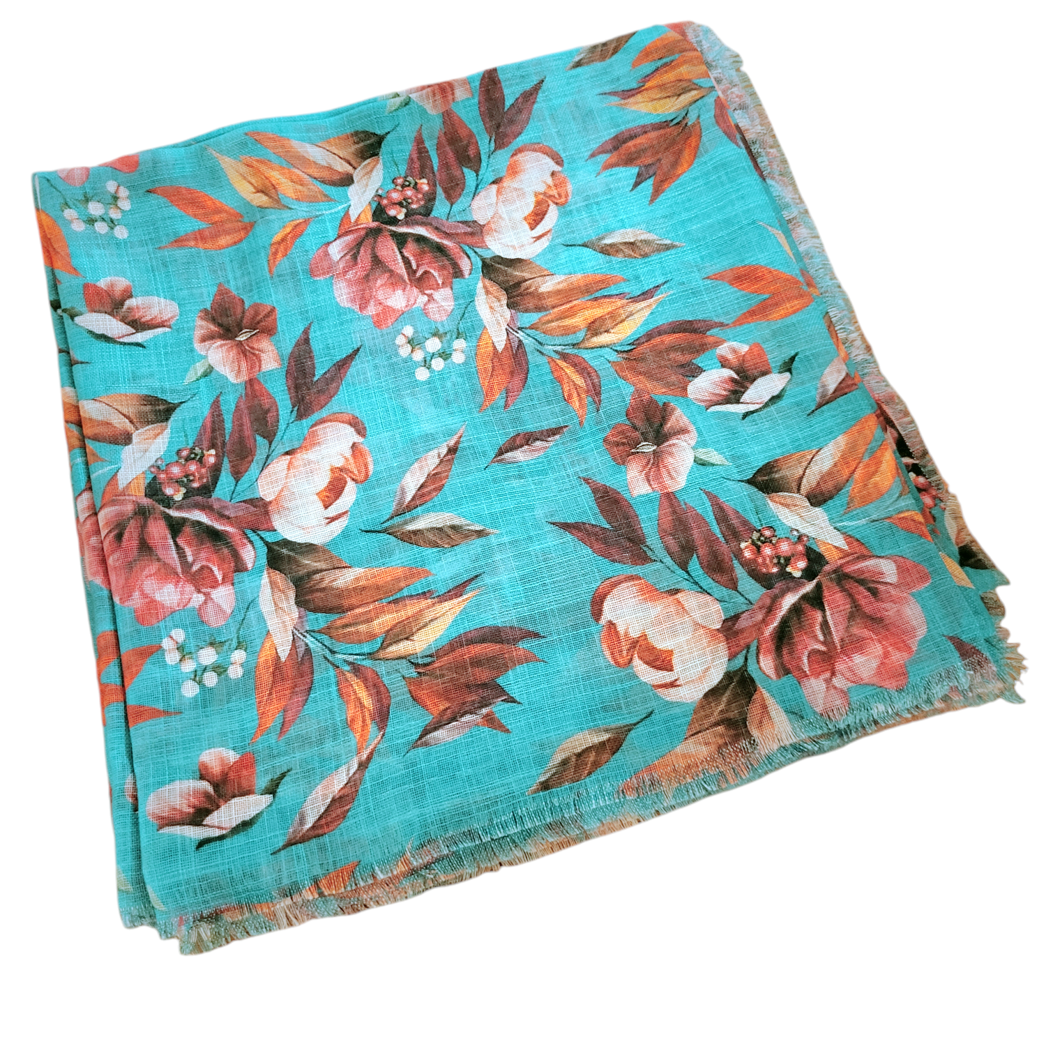 Dark sea green - Soft fringes tichel - pretty floral pattern
