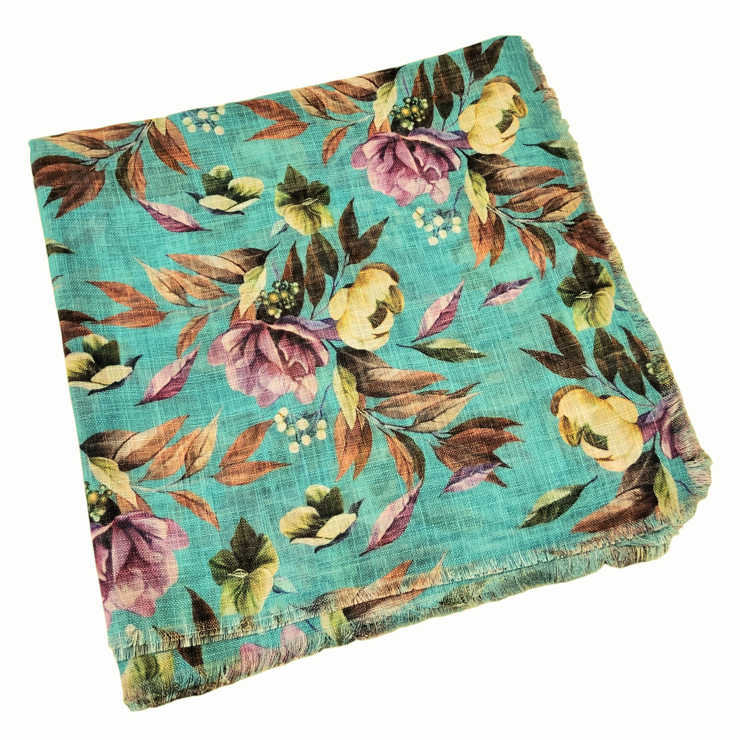 Dark emerald green - Soft fringes tichel - pretty floral pattern