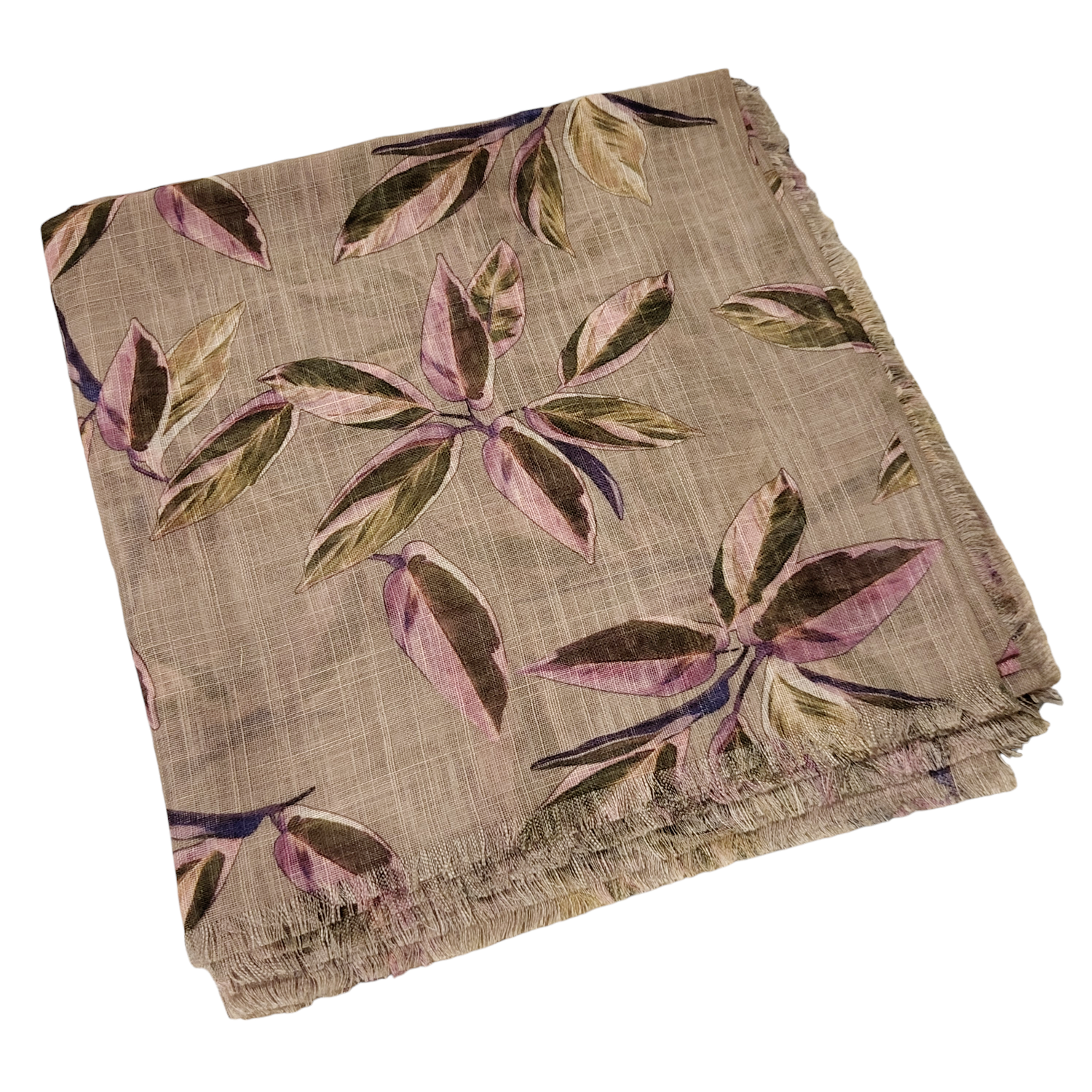 Tan - Soft fringes tichel - pretty floral pattern