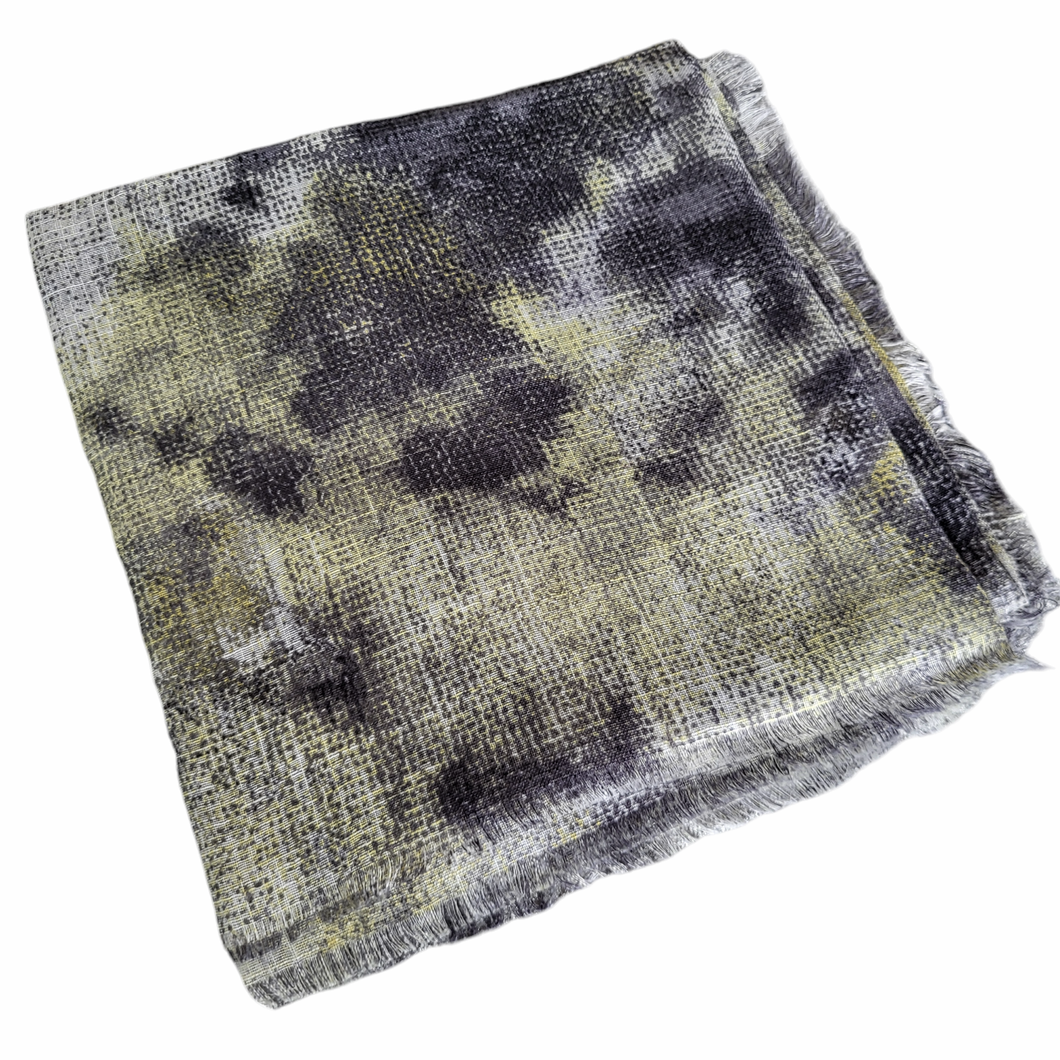 Gray yellow tie dyed fringed tichel
