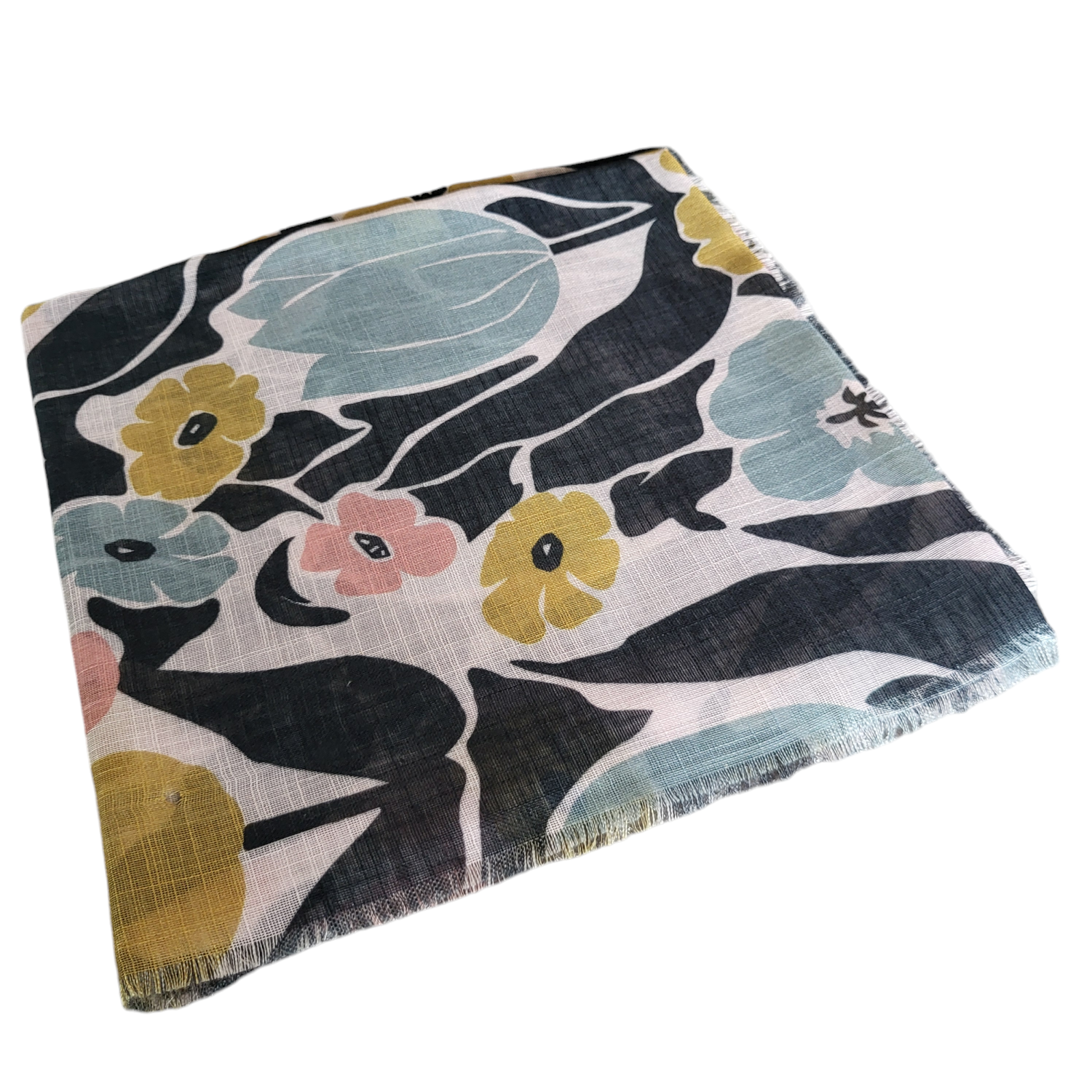 Pink/mustard - Soft fringes tichel - big floral pattern