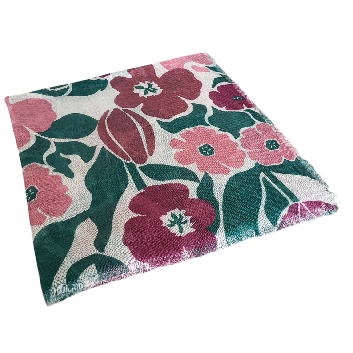 Green - Soft fringes tichel - big floral pattern