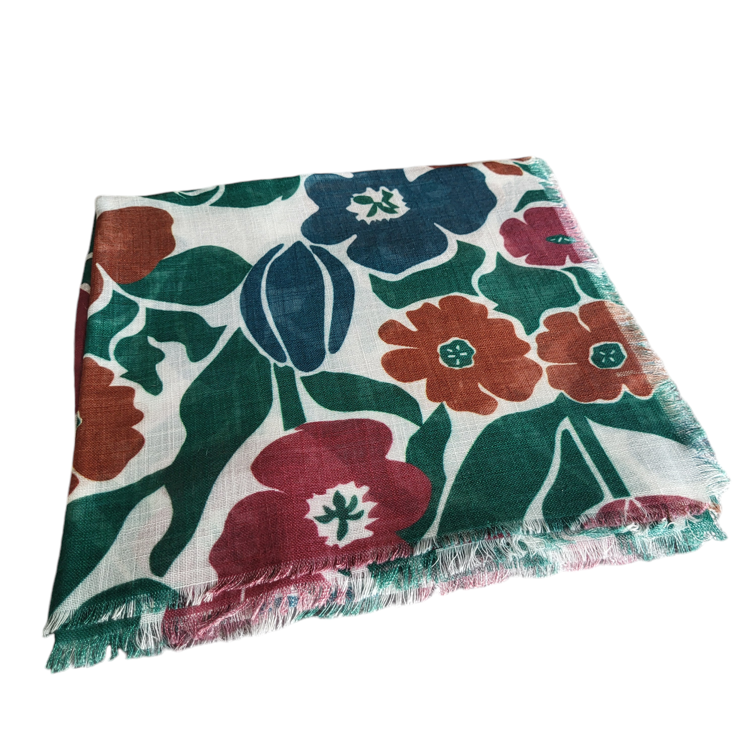Green/brown - Soft fringes tichel - big floral pattern