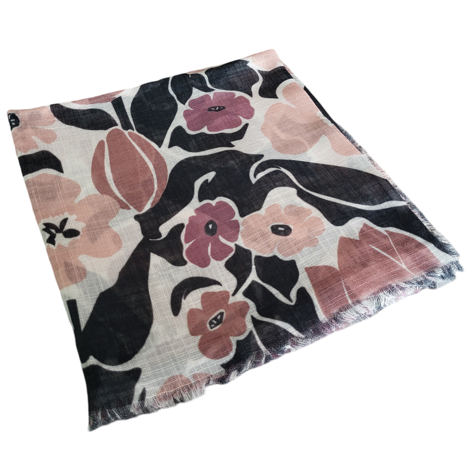 Tan - Soft fringes tichel - big floral pattern