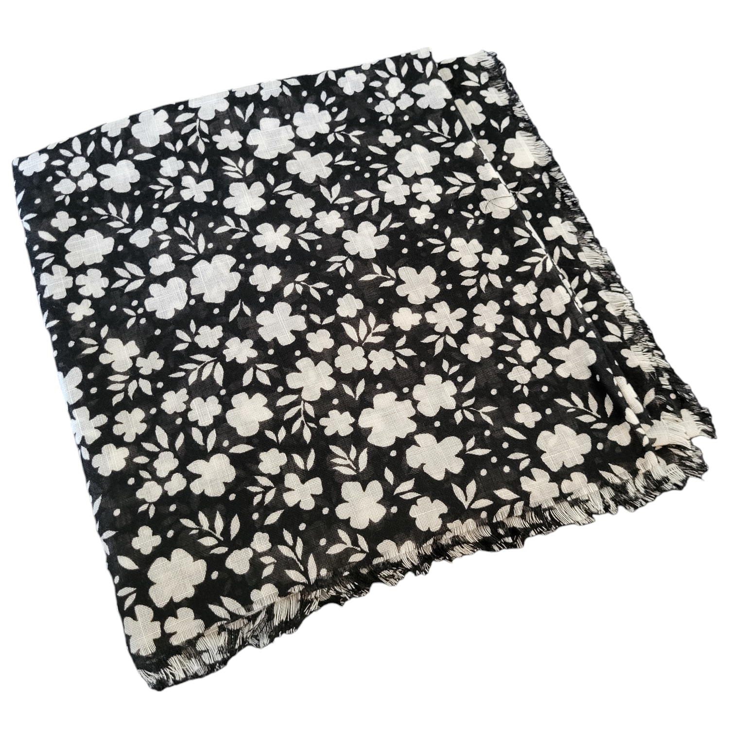 Black/white mini flower spatterned - soft fringes tichel