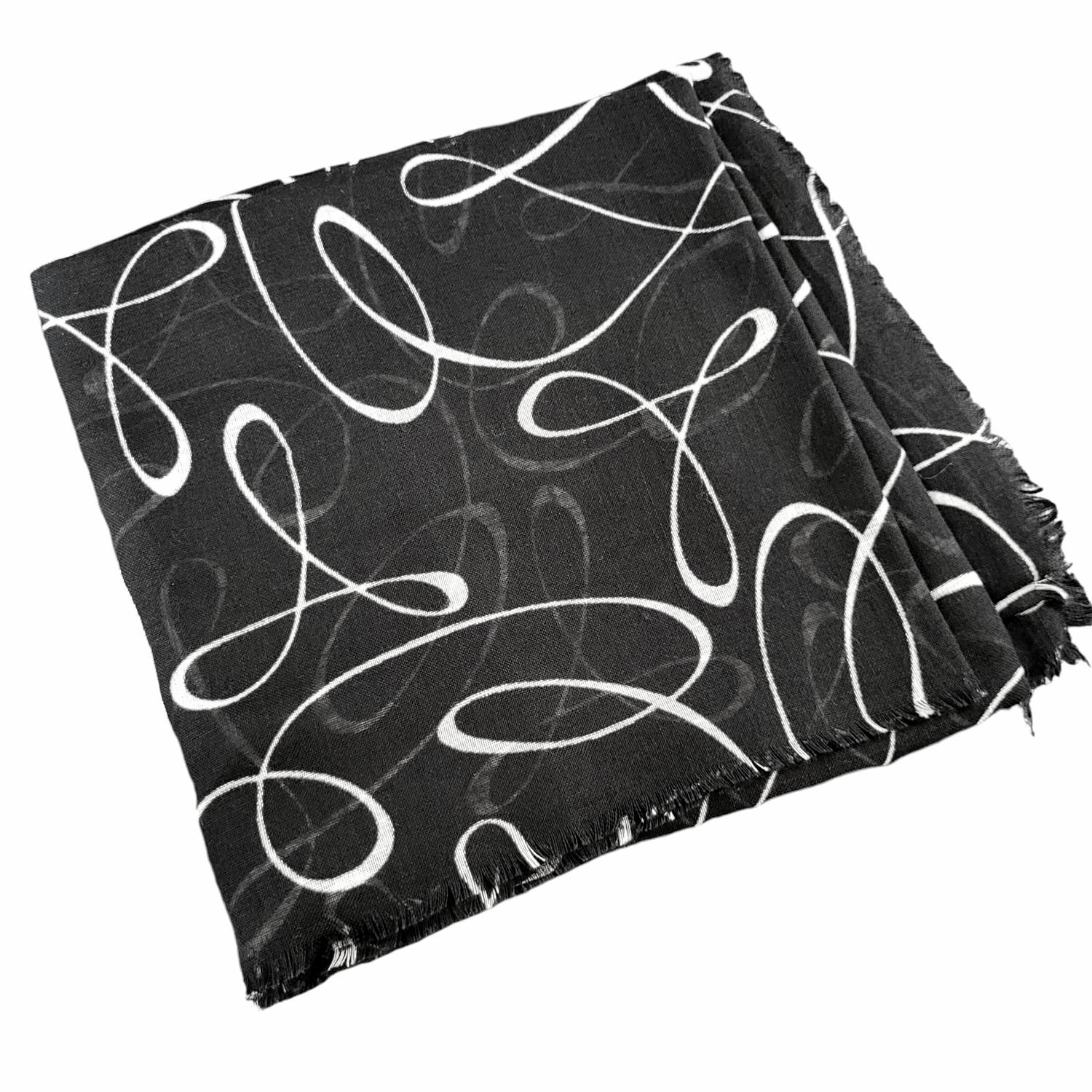Black/white sqiggles patterned - soft fringes tichel
