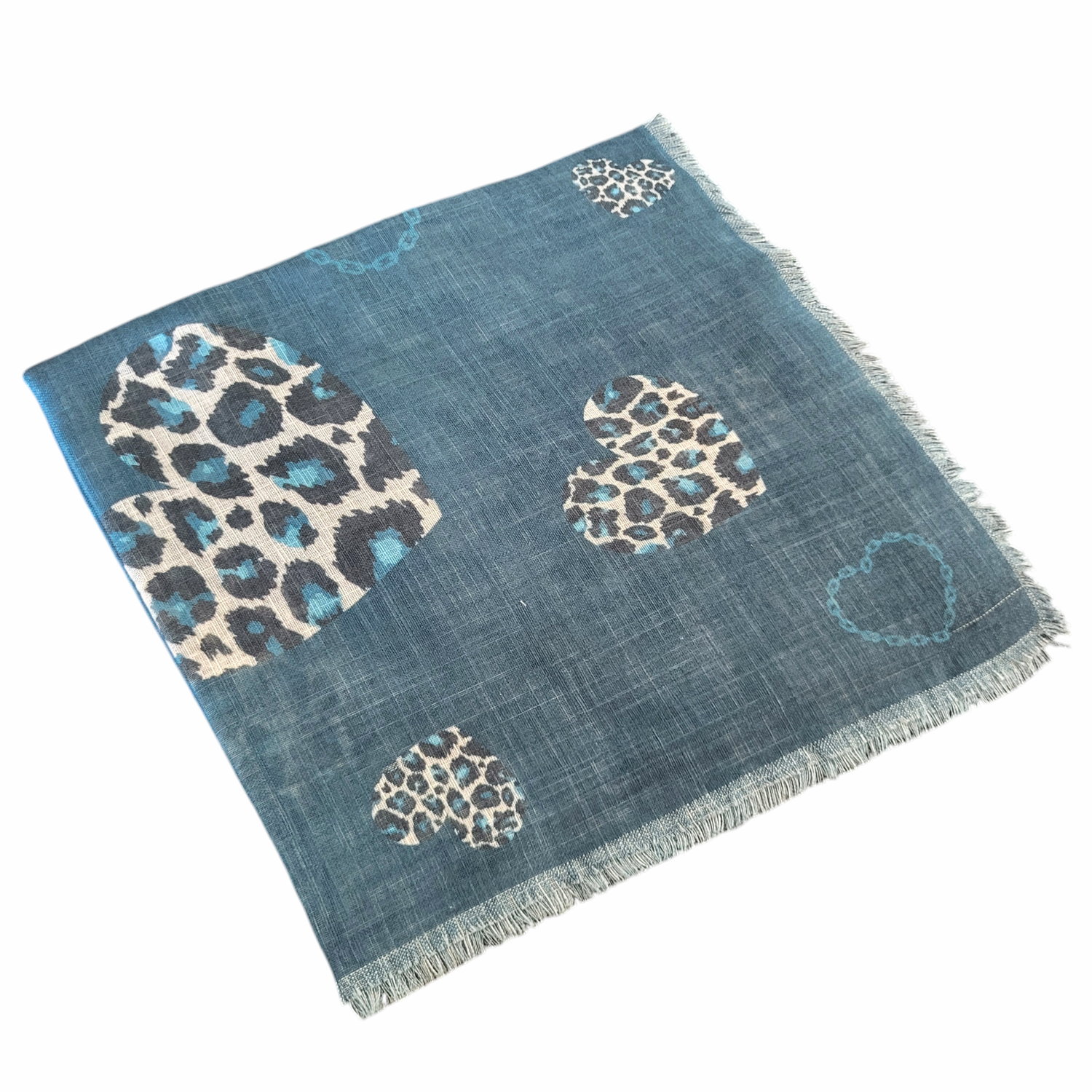 Teal - Soft fringes tichel - leopard/hearts