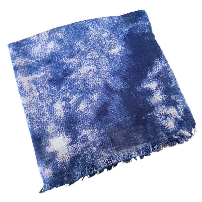 Blue/w hint of pink tie dyed fringed tichel