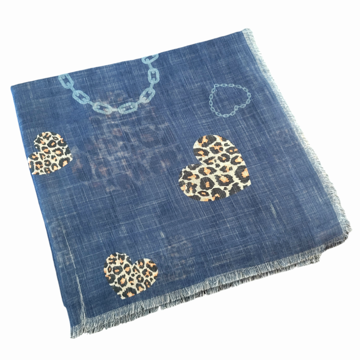 Denim - Soft fringes tichel - leopard/hearts