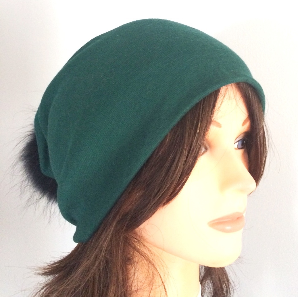 Green Cotton Beanie With fur