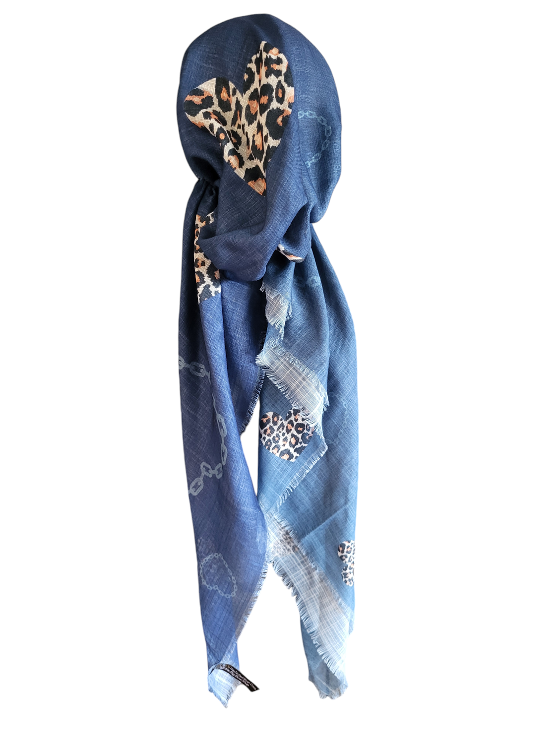 Denim shaded leopard - soft fringes pretied tichel