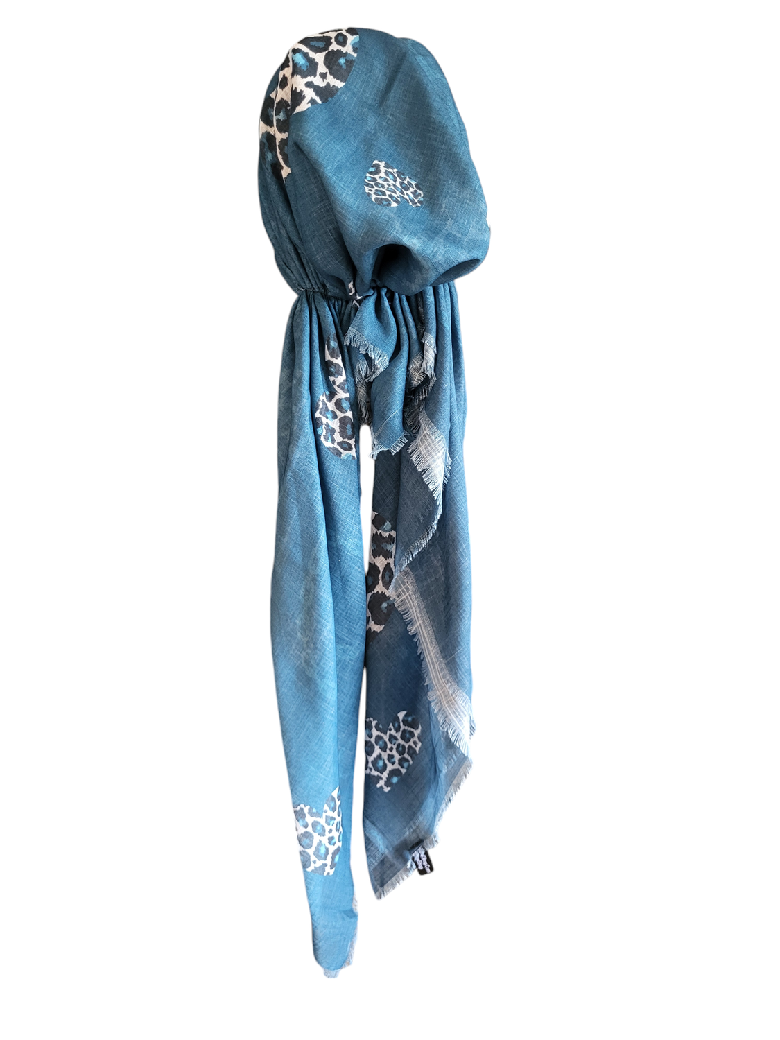 Teal shaded leopard - soft fringes pretied tichel