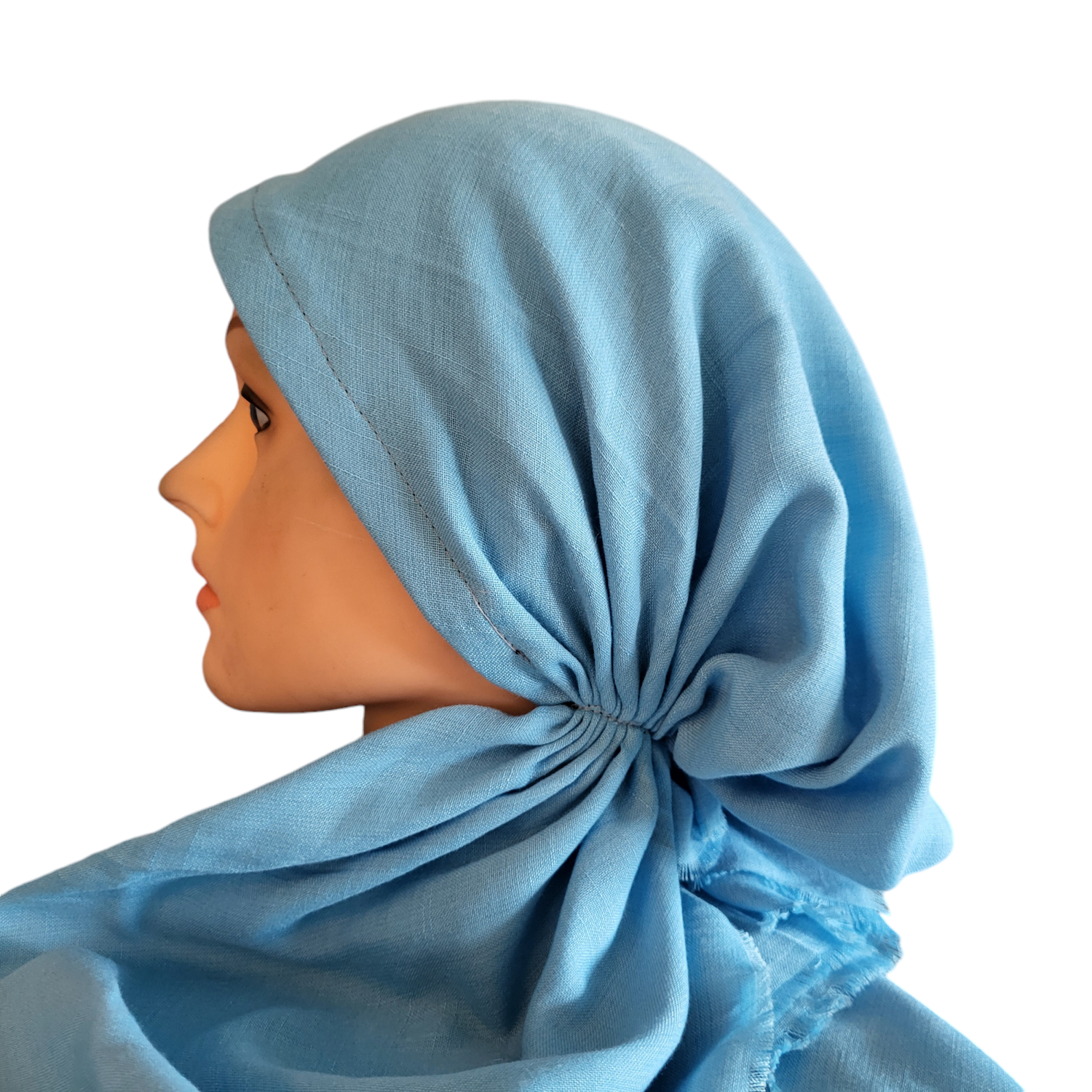 Sky blue solid  - soft fringes pretied tichel