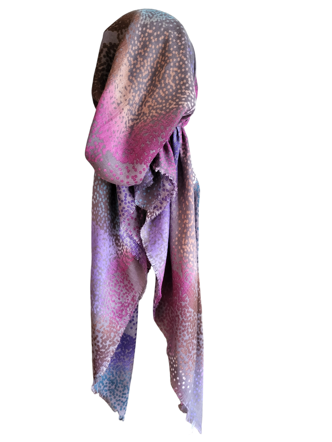 Gray/multicolored dotted - soft fringes pretied tichel