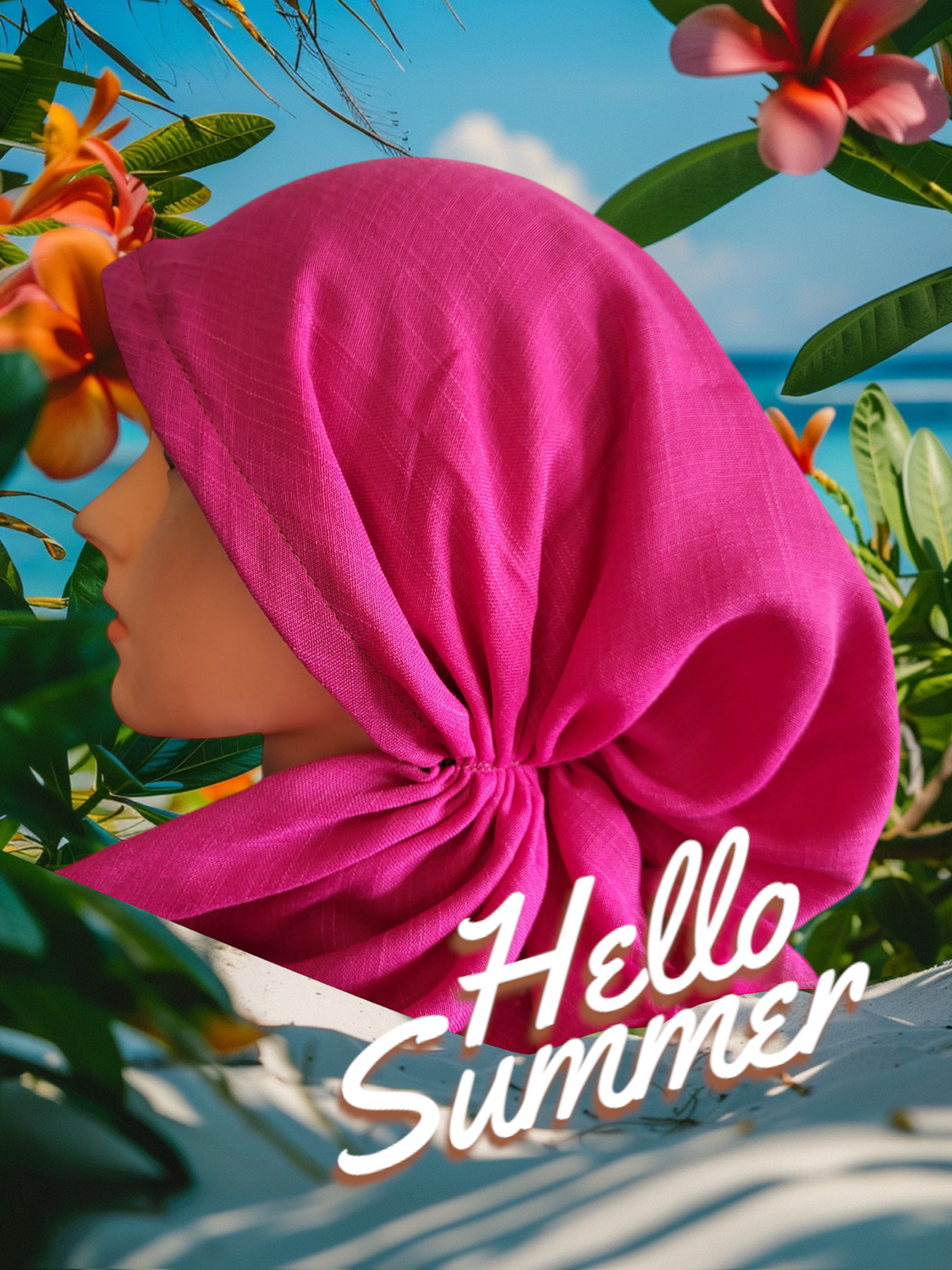 Hot pink solid  - soft fringes pretied tichel