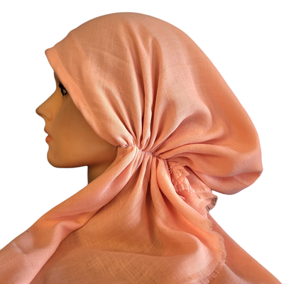 Peachy solid  - soft fringes pretied tichel