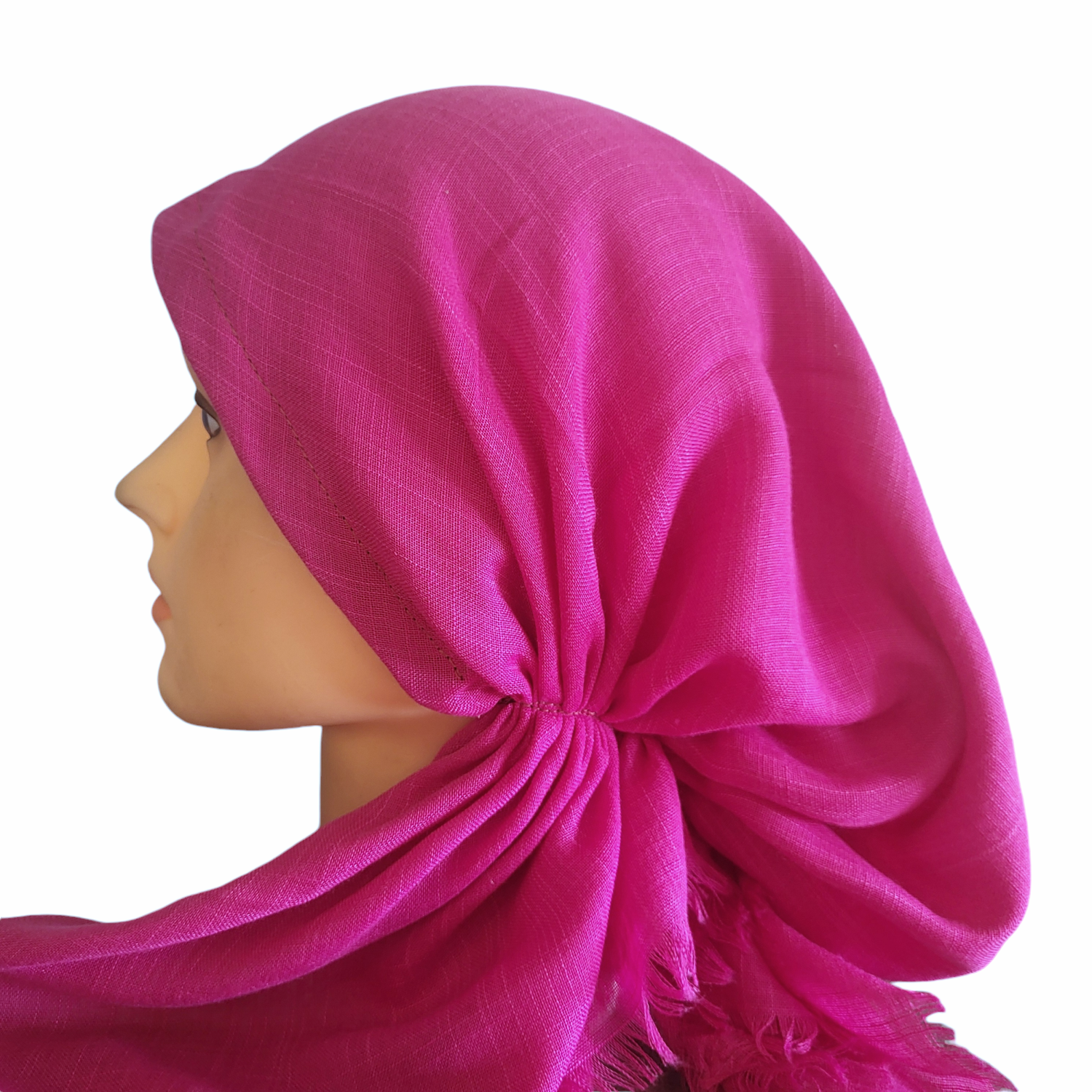 Fuchsia solid  - soft fringes pretied tichel