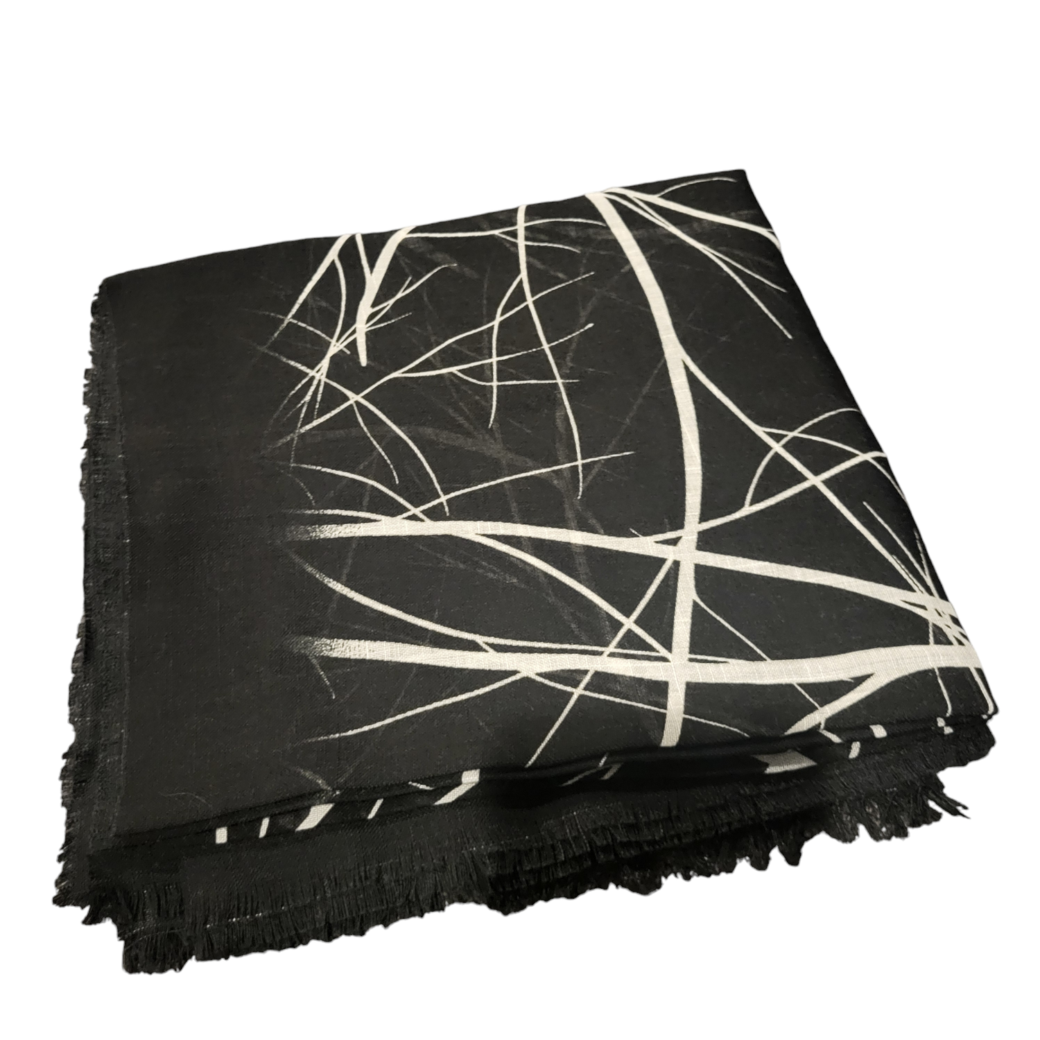 Black/white thin branches patterned - soft fringes tichel