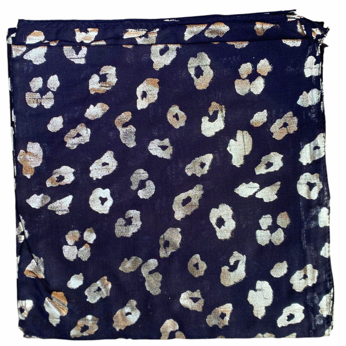 Navy - silver metallic leopard spotted tichel