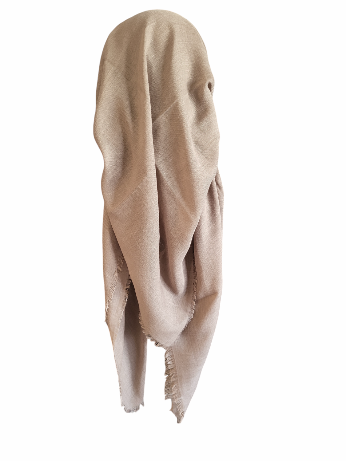 Tan solid - long back pre-tied kerchief w/band sewn in - soft fringe material