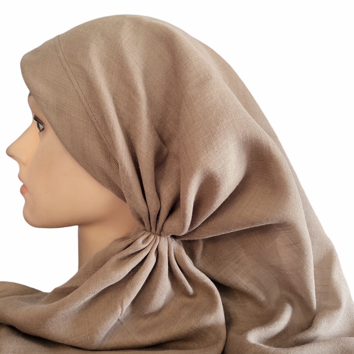 Tan solid - long back pre-tied kerchief w/band sewn in - soft fringe material