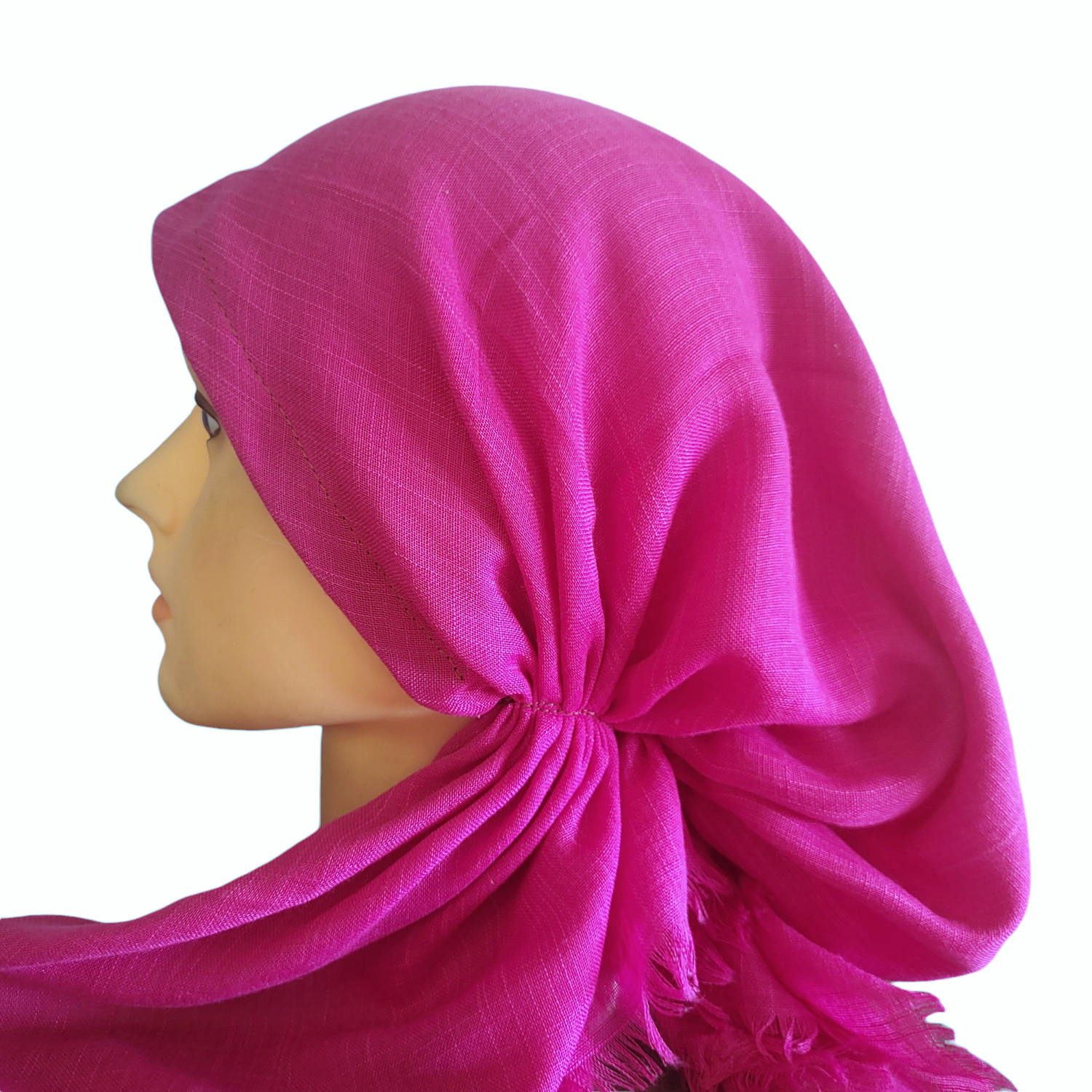 Fuchsia solid  - soft fringes pretied tichel