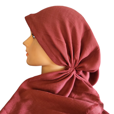 Rust solid  - soft fringes pretied tichel