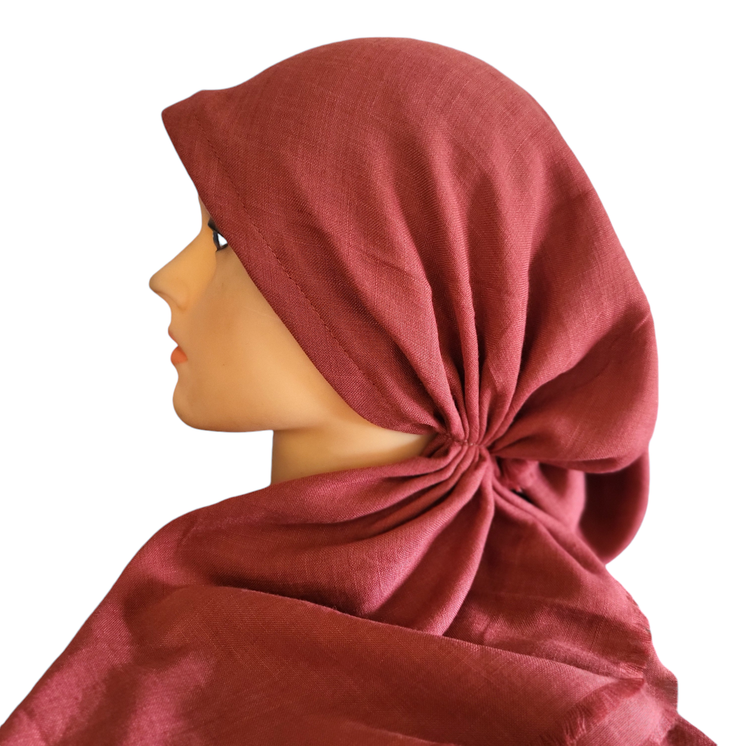 Rust solid  - soft fringes pretied tichel