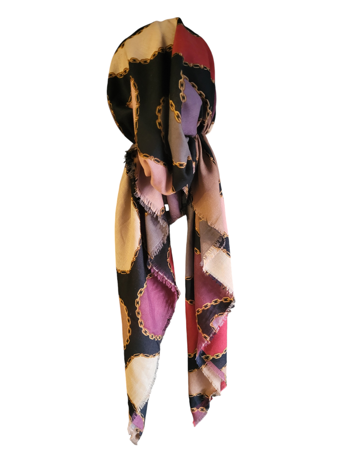 Wine pretty colors &amp; chains - slightly shiny soft fringes pretied tichel