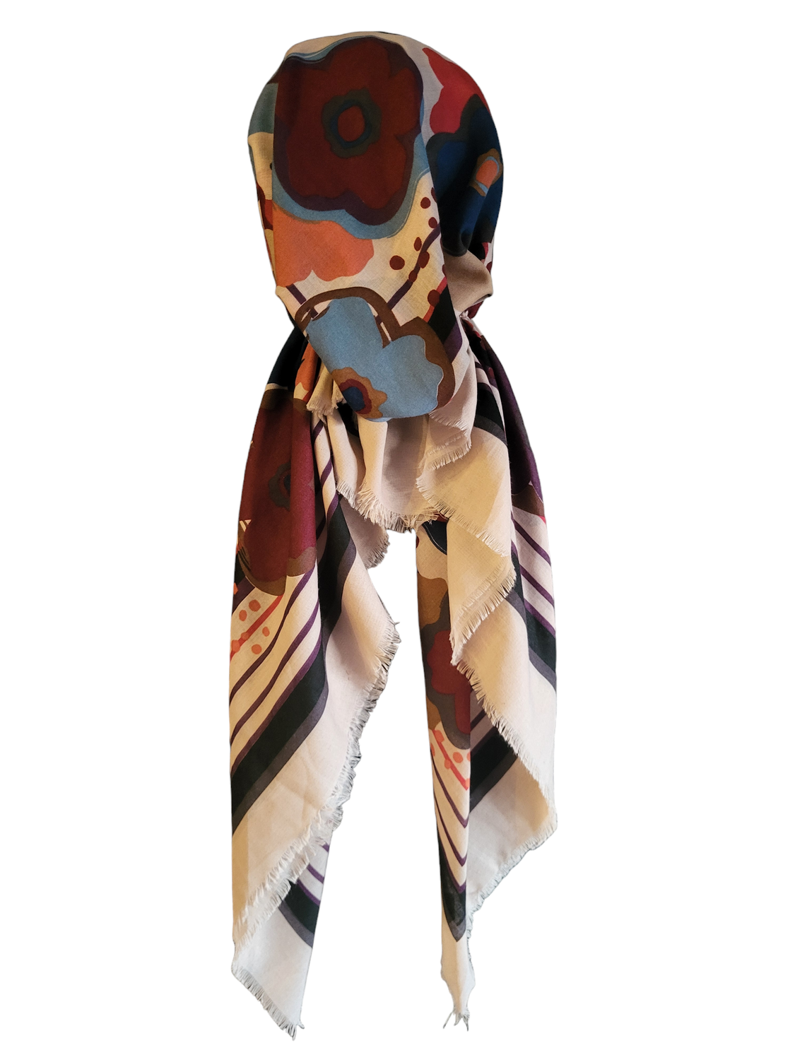 Beige colored  flower - slightly shiny soft fringes pretied tichel