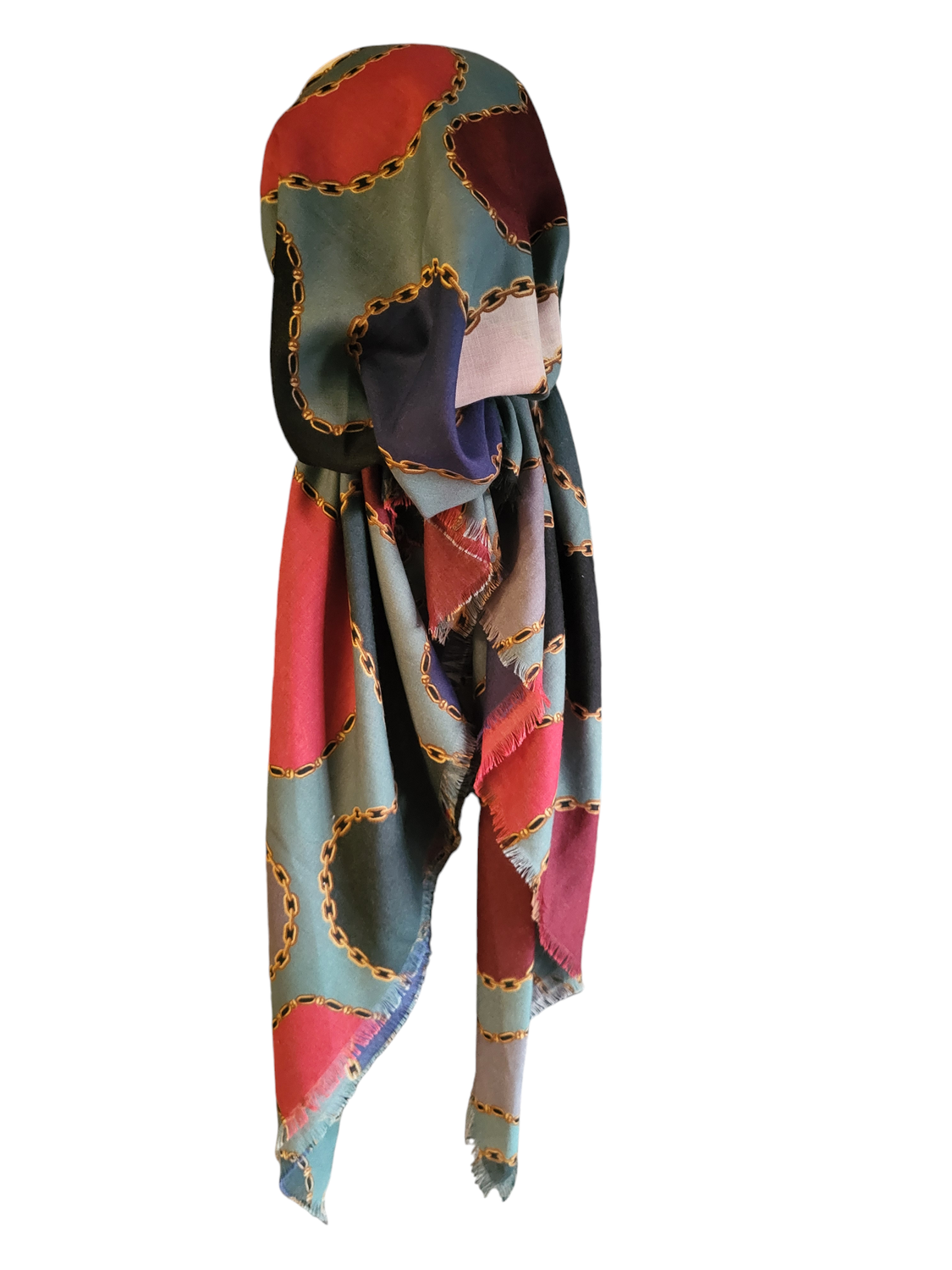 Greens pretty colors &amp; chains - slightly shiny soft fringes pretied tichel