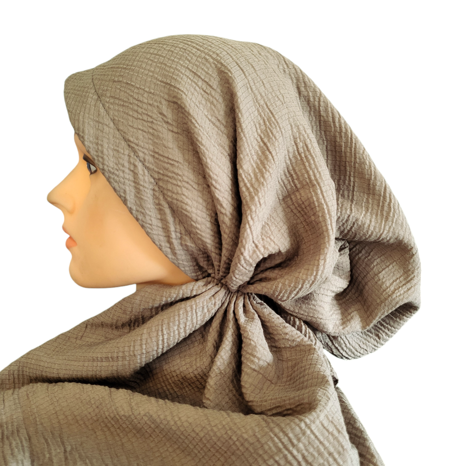 Medium olive textured solid pre-tied tichel