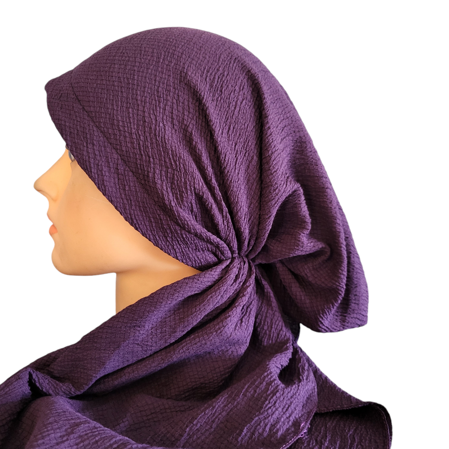 Eggplant textured solid pre-tied tichel